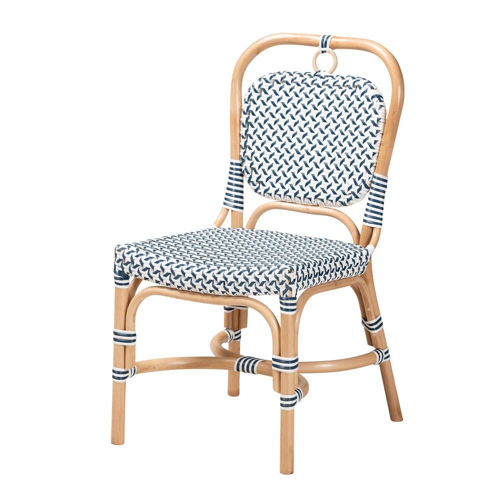 French Blue and White Weaving Natural Rattan Bistro Chair