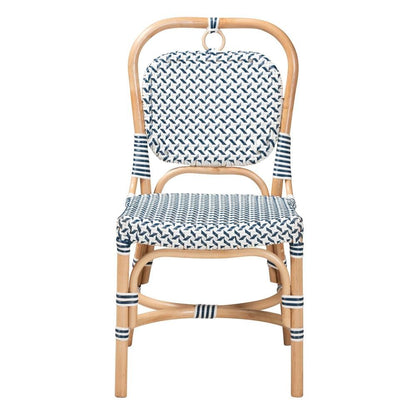 French Blue and White Weaving Natural Rattan Bistro Chair