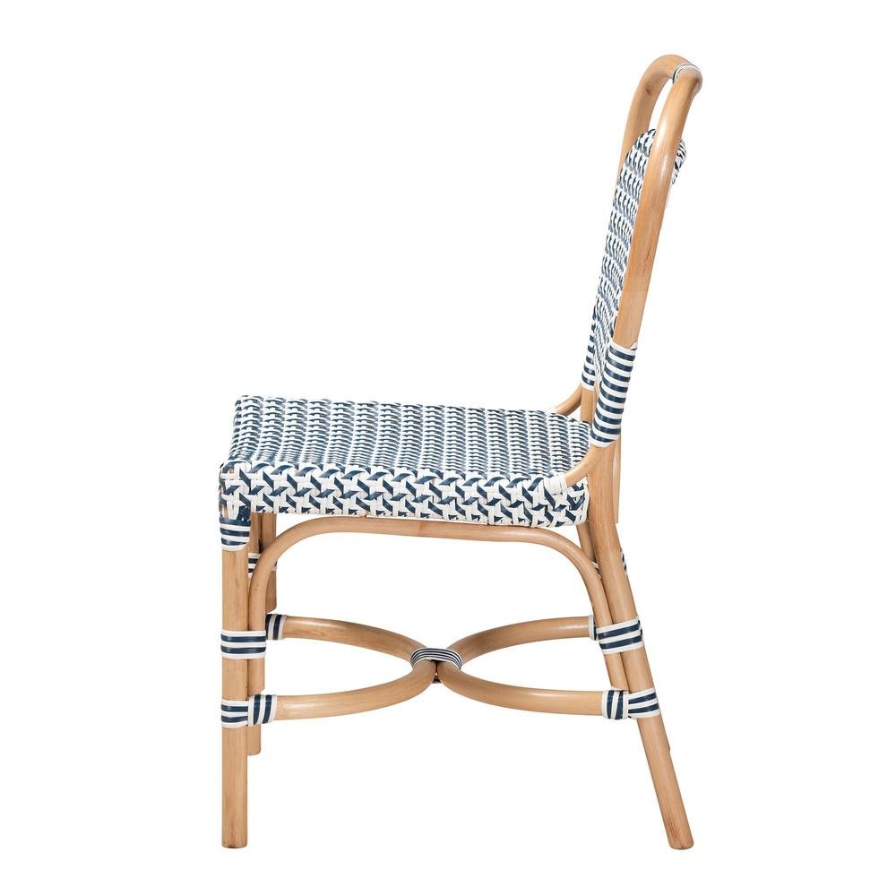 French Blue and White Weaving Natural Rattan Bistro Chair