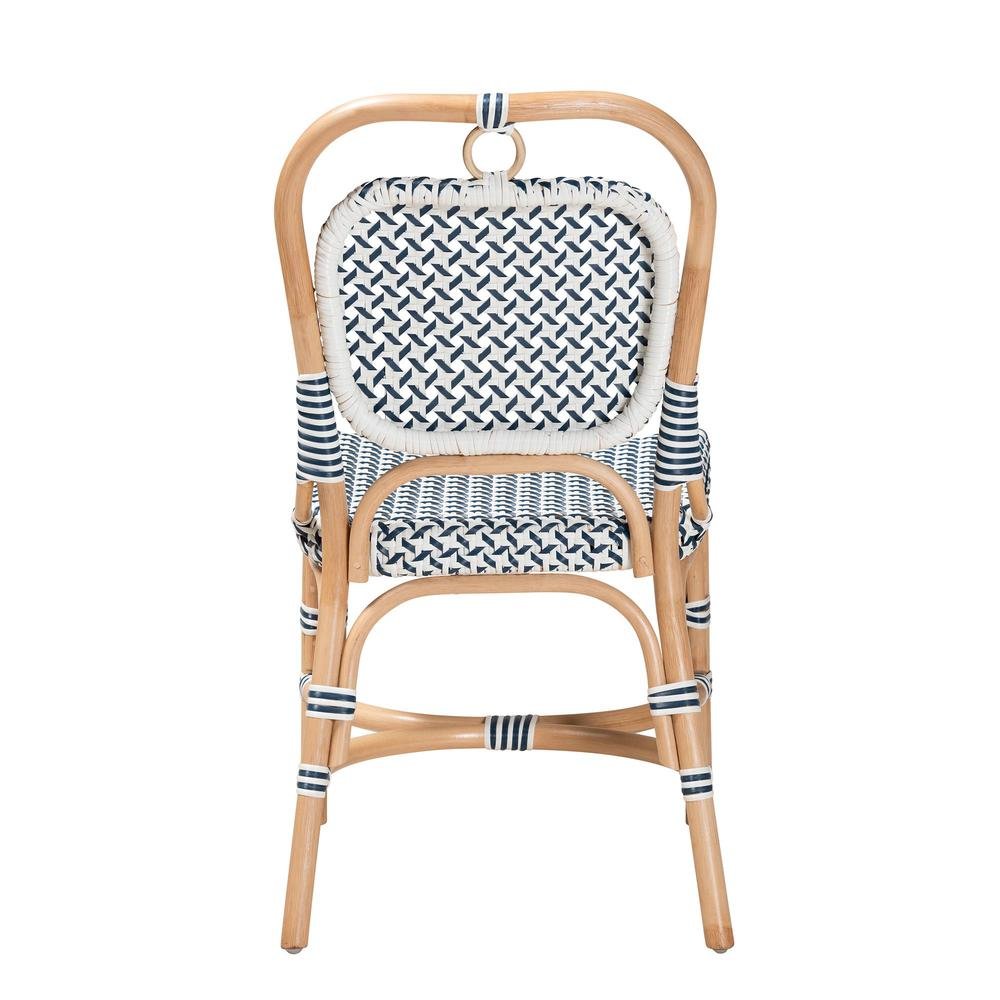 French Blue and White Weaving Natural Rattan Bistro Chair