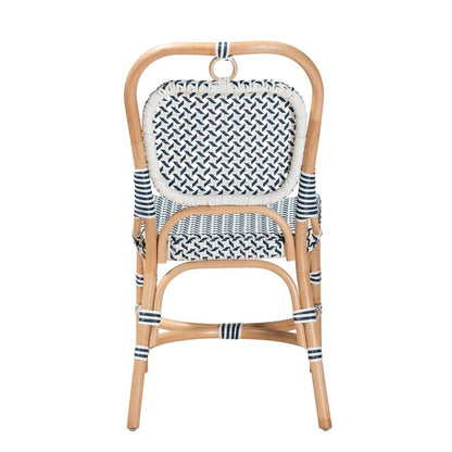 French Blue and White Weaving Natural Rattan Bistro Chair