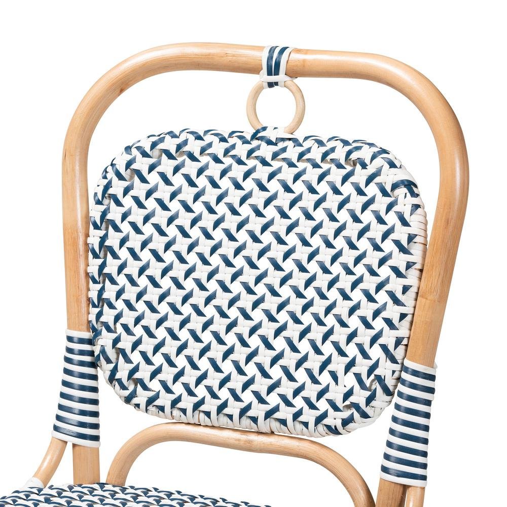 French Blue and White Weaving Natural Rattan Bistro Chair