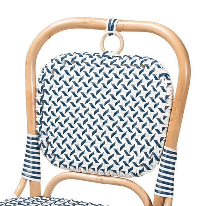French Blue and White Weaving Natural Rattan Bistro Chair