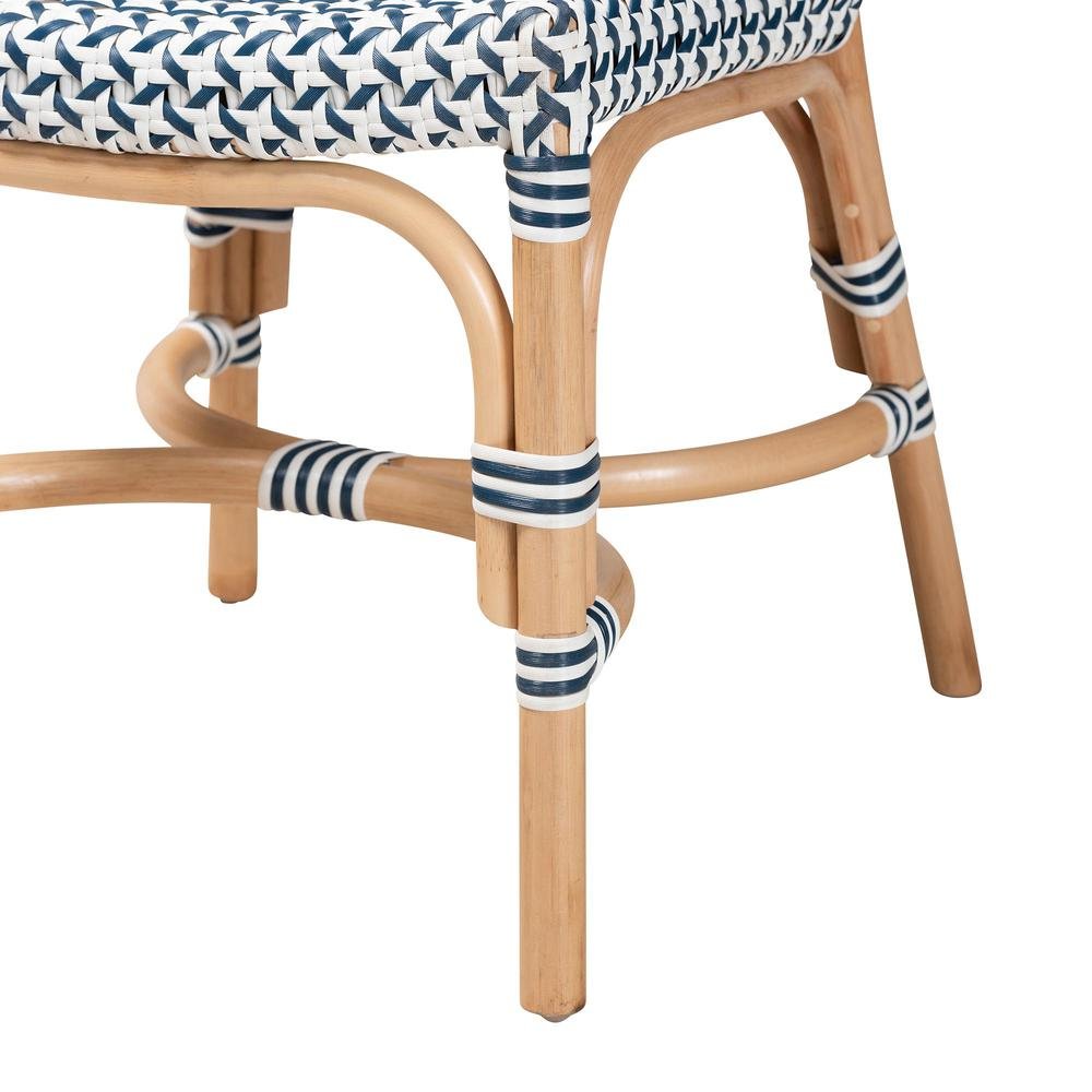French Blue and White Weaving Natural Rattan Bistro Chair