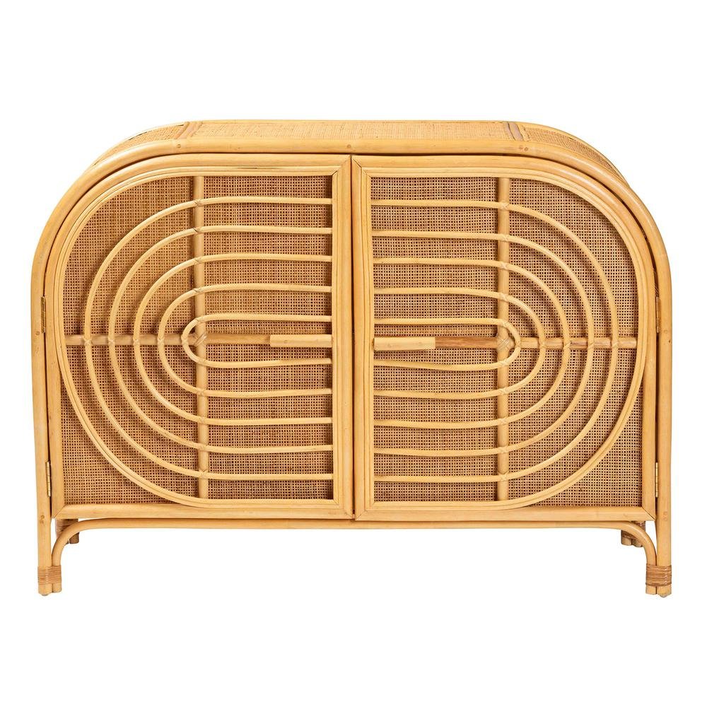 bali & pari Ovalet Modern Bohemian Natural Brown Rattan 2-Door Sideboard