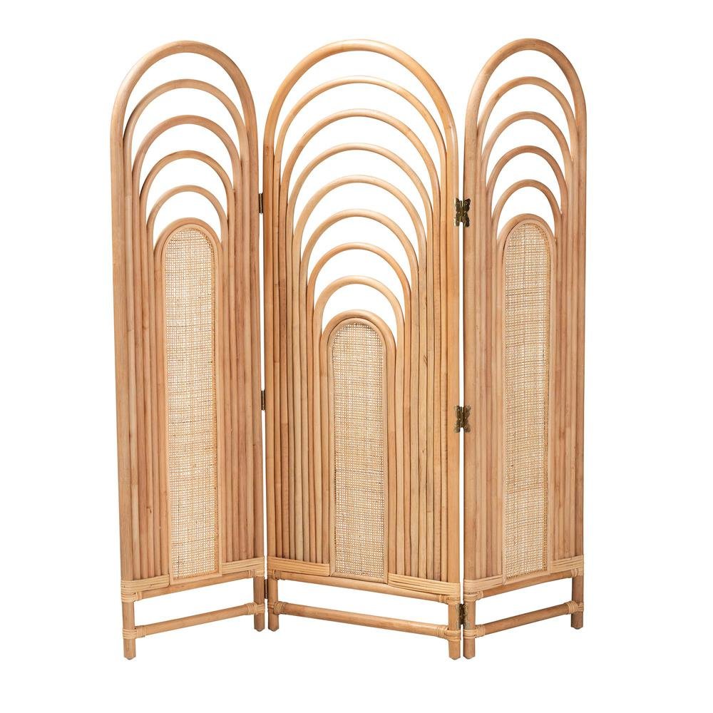 bali & pari Golda Modern Bohemian Natural Brown Rattan Room Divider