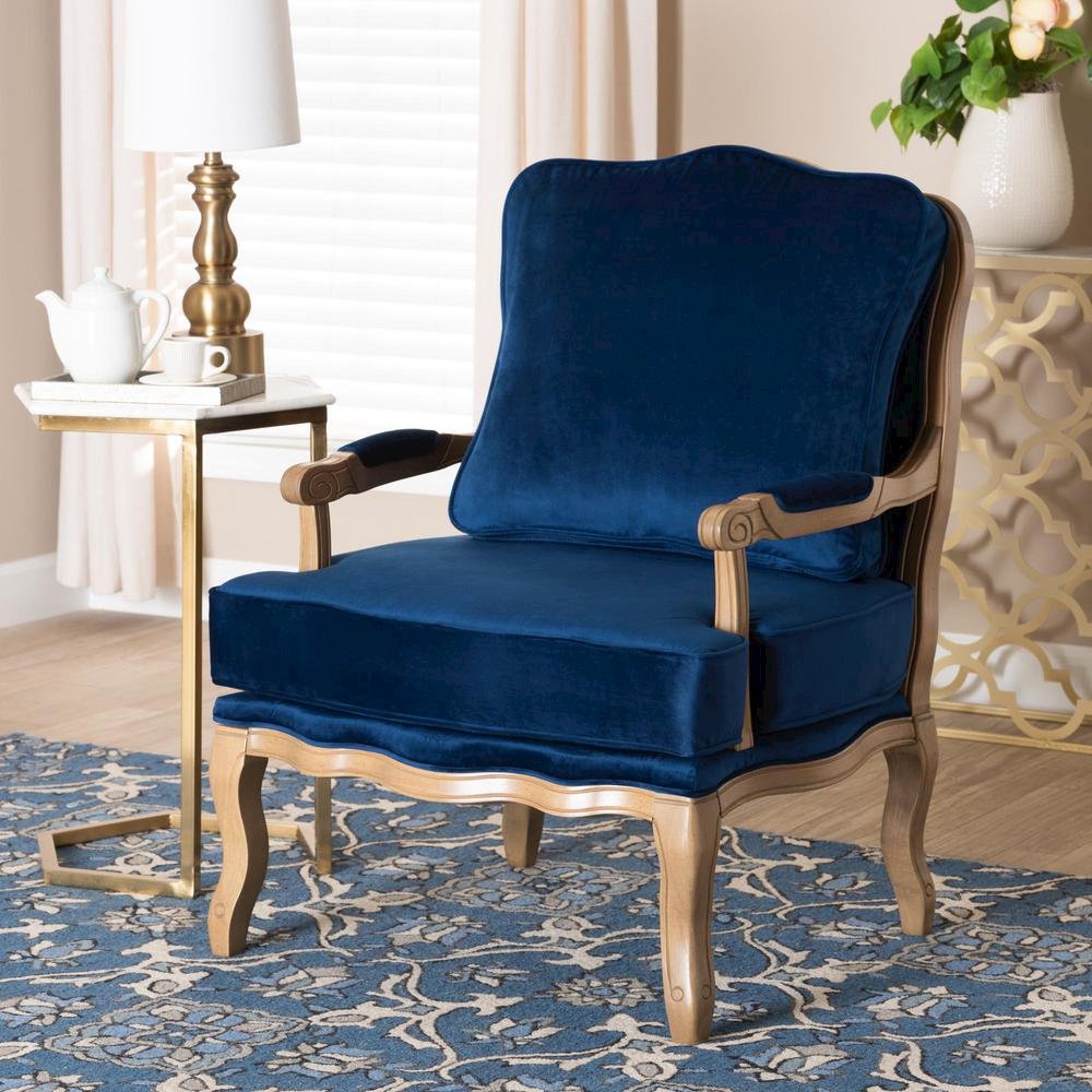 French Oak Brown Finished Wood Accent Chair