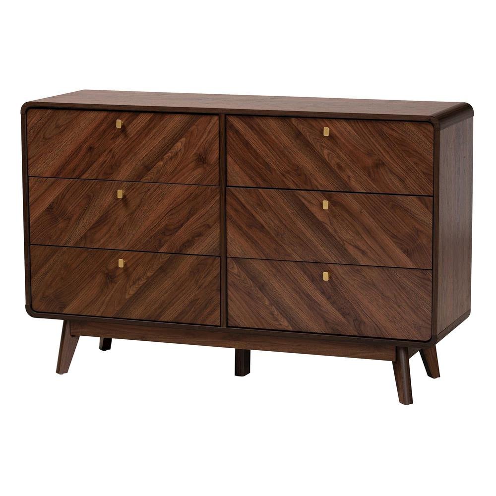 Transitional Walnut Brown Finished Wood 6-Drawer Dresser