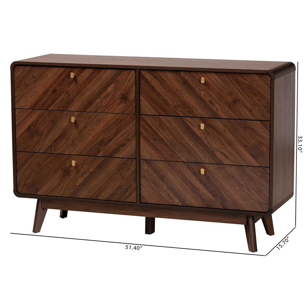 Transitional Walnut Brown Finished Wood 6-Drawer Dresser