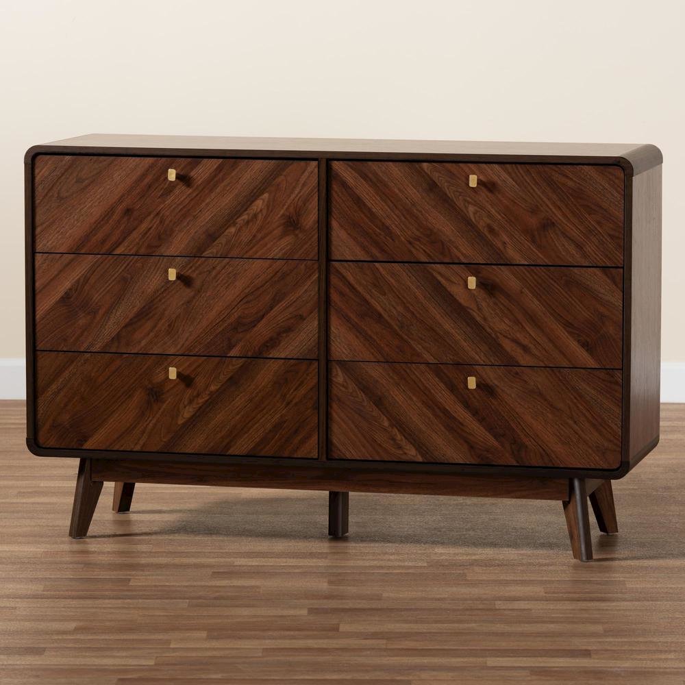 Transitional Walnut Brown Finished Wood 6-Drawer Dresser