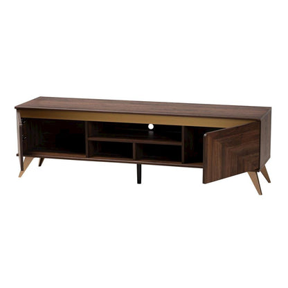 Transitional Walnut Brown Finished Wood 2-Door TV Stand