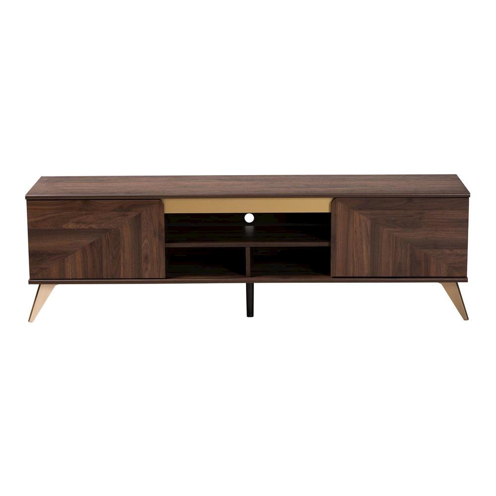Transitional Walnut Brown Finished Wood 2-Door TV Stand