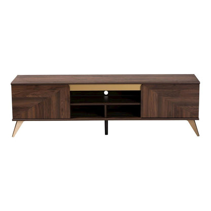 Transitional Walnut Brown Finished Wood 2-Door TV Stand