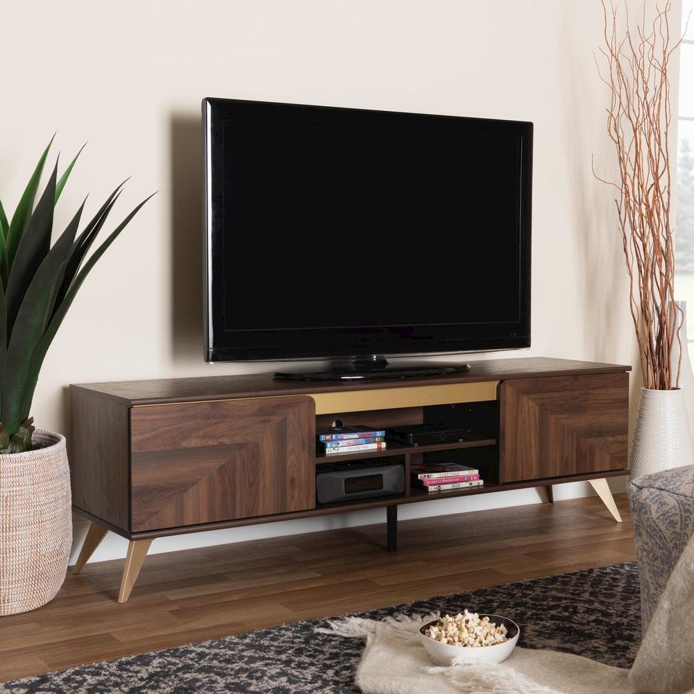 Transitional Walnut Brown Finished Wood 2-Door TV Stand