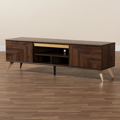 Transitional Walnut Brown Finished Wood 2-Door TV Stand
