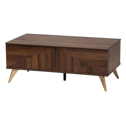 Transitional Walnut Brown Finished Wood 2-Drawer Coffee Table