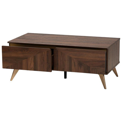 Transitional Walnut Brown Finished Wood 2-Drawer Coffee Table