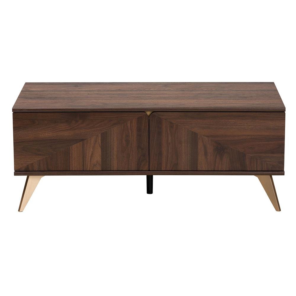 Transitional Walnut Brown Finished Wood 2-Drawer Coffee Table