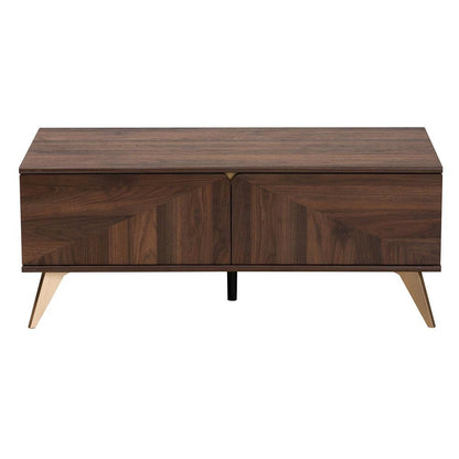 Transitional Walnut Brown Finished Wood 2-Drawer Coffee Table
