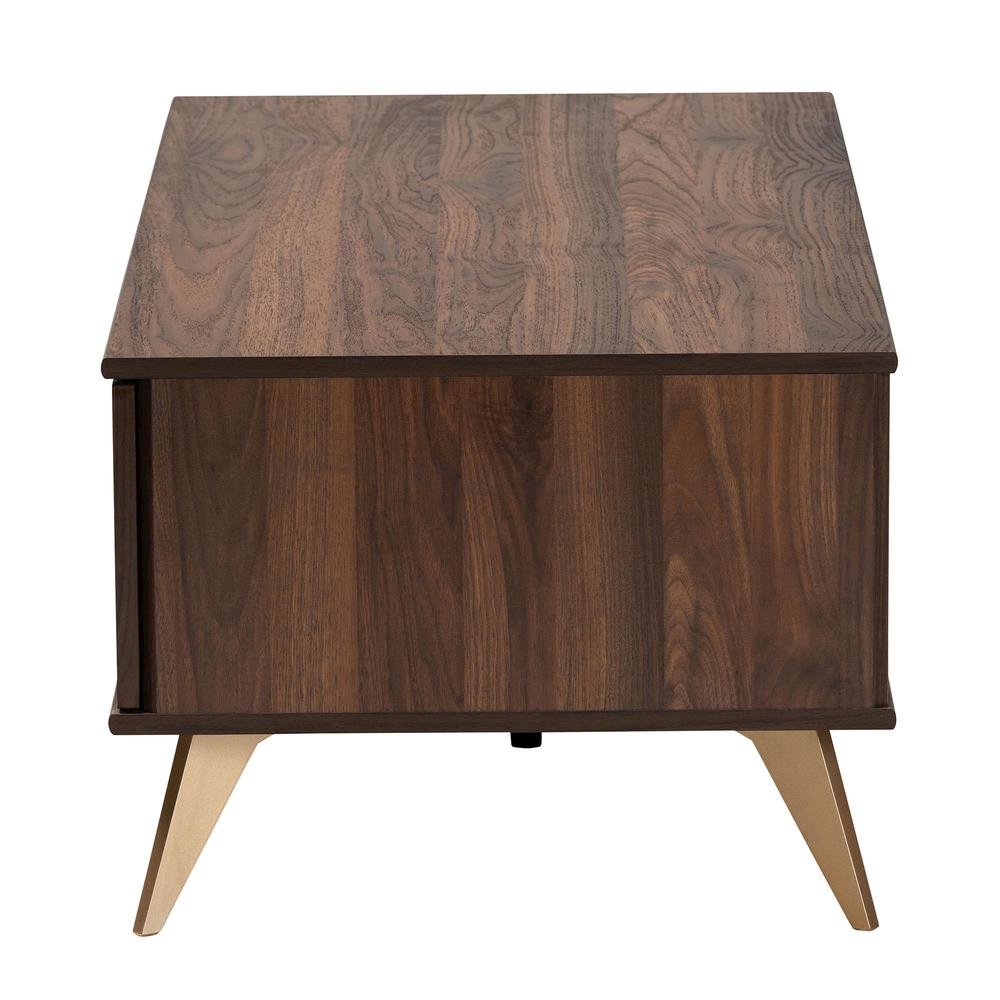 Transitional Walnut Brown Finished Wood 2-Drawer Coffee Table