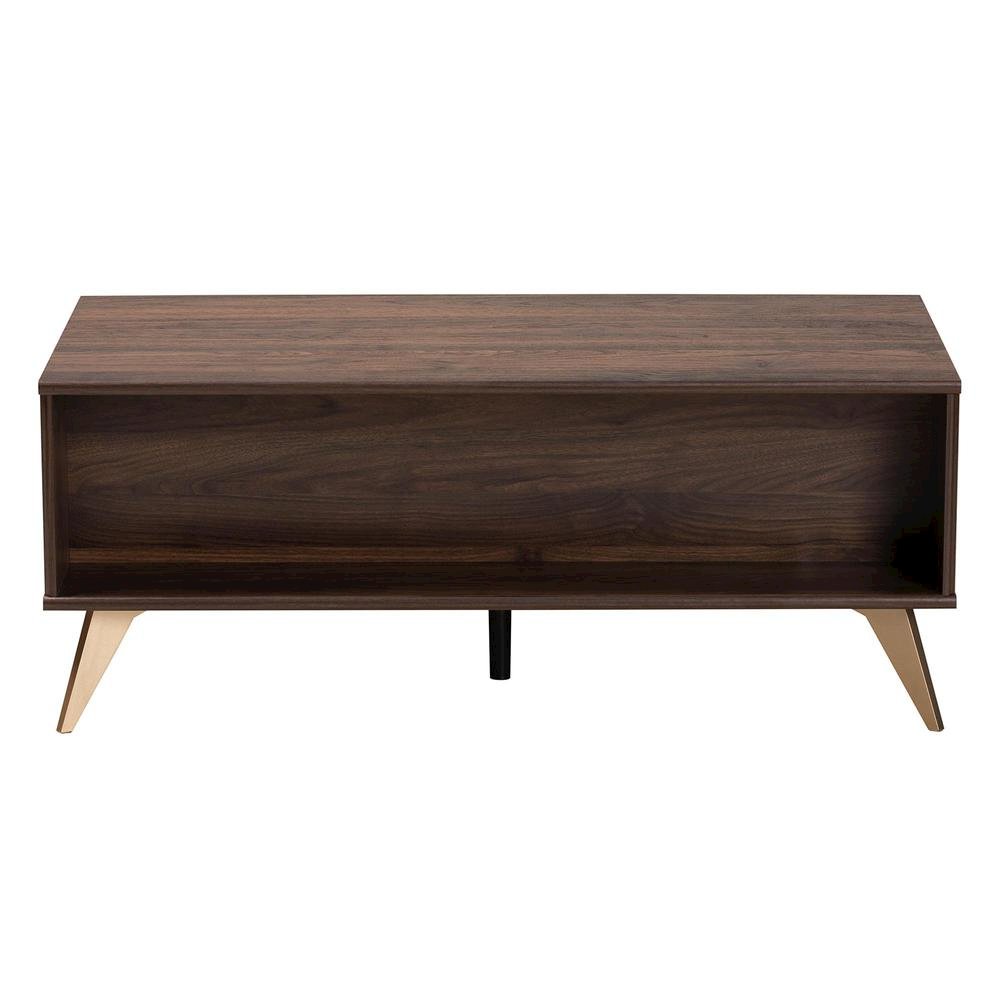 Transitional Walnut Brown Finished Wood 2-Drawer Coffee Table