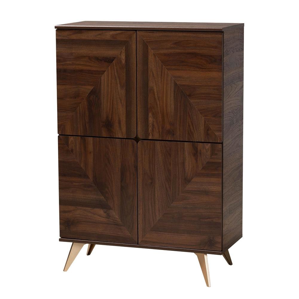 Transitional Walnut Brown Finished Wood Shoe Cabinet