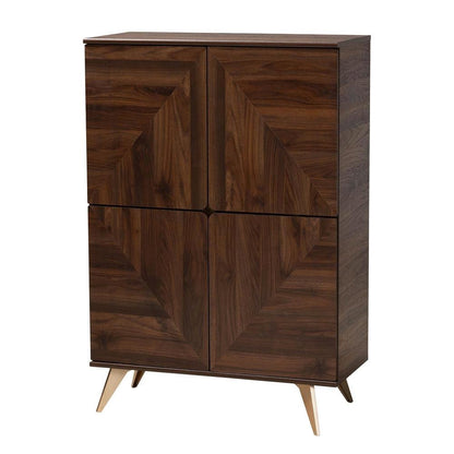 Transitional Walnut Brown Finished Wood Shoe Cabinet