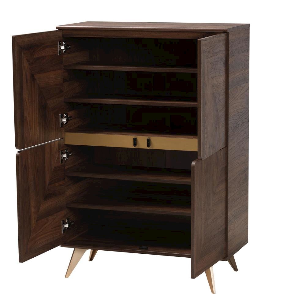 Transitional Walnut Brown Finished Wood Shoe Cabinet