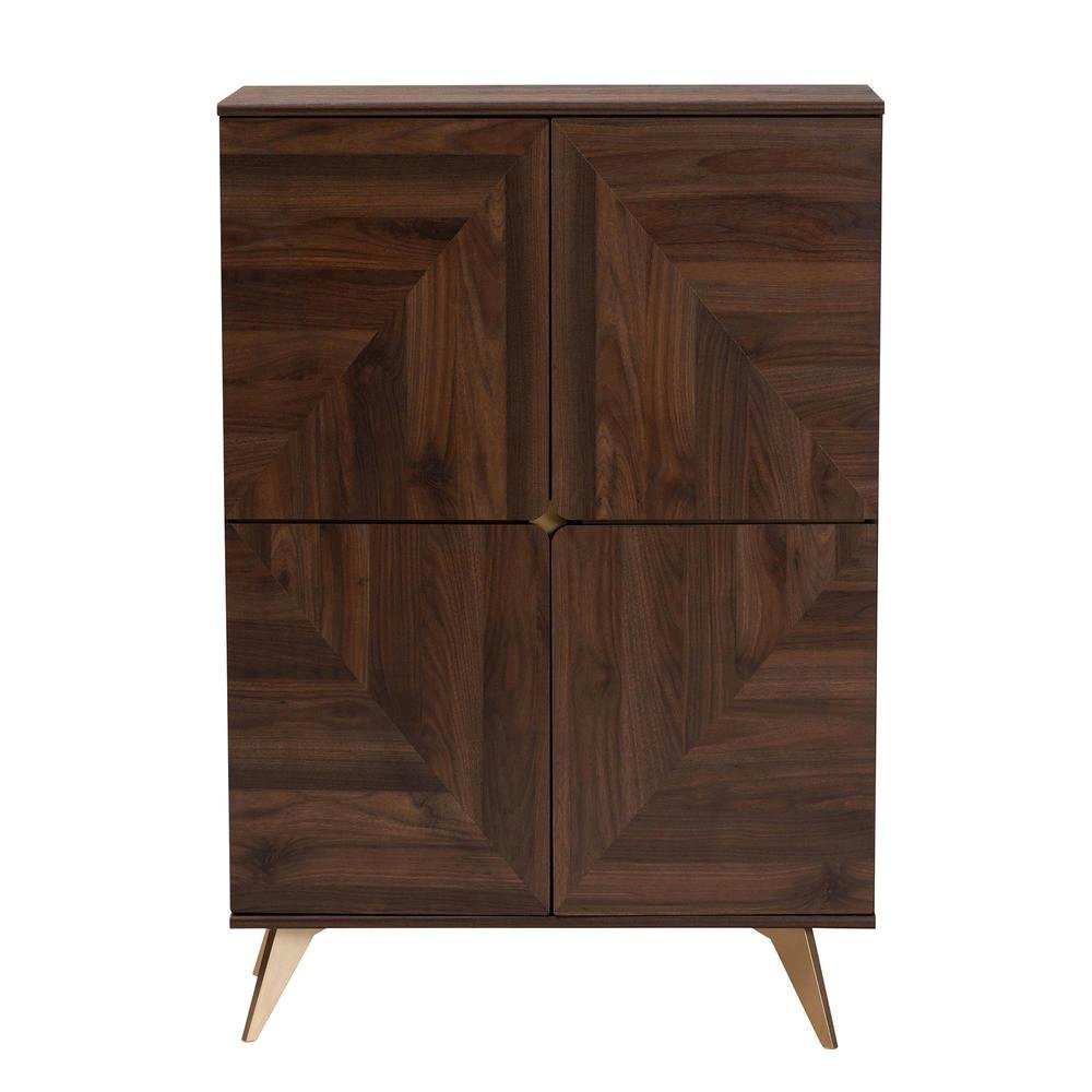 Transitional Walnut Brown Finished Wood Shoe Cabinet