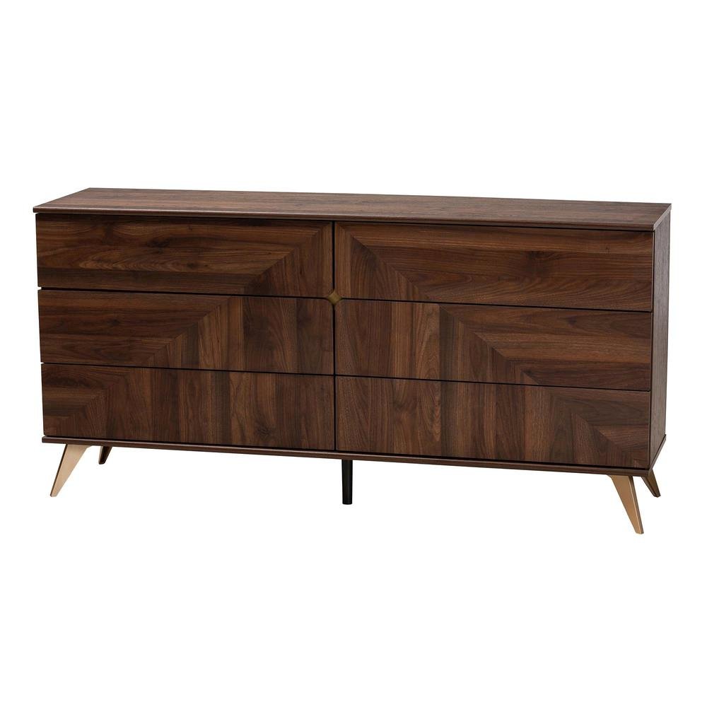 Transitional Walnut Brown Finished Wood 6-Drawer Dresser