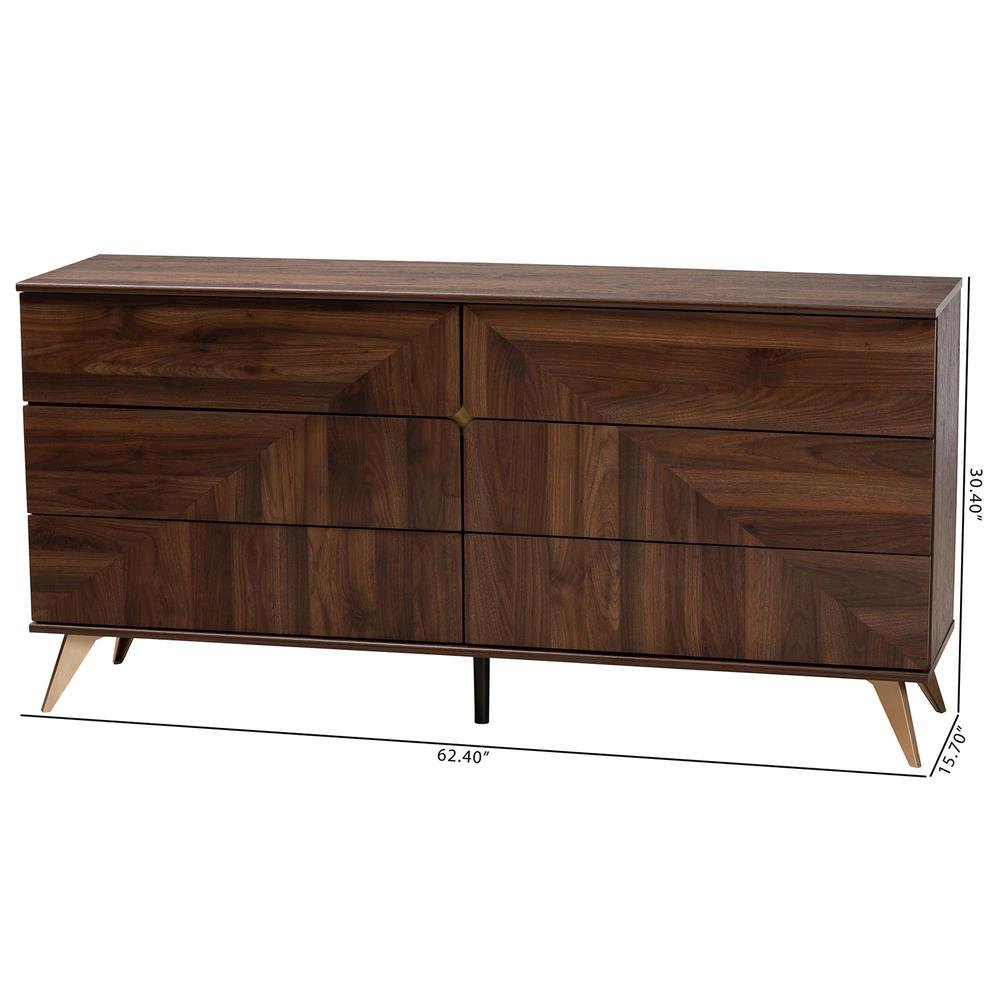 Transitional Walnut Brown Finished Wood 6-Drawer Dresser