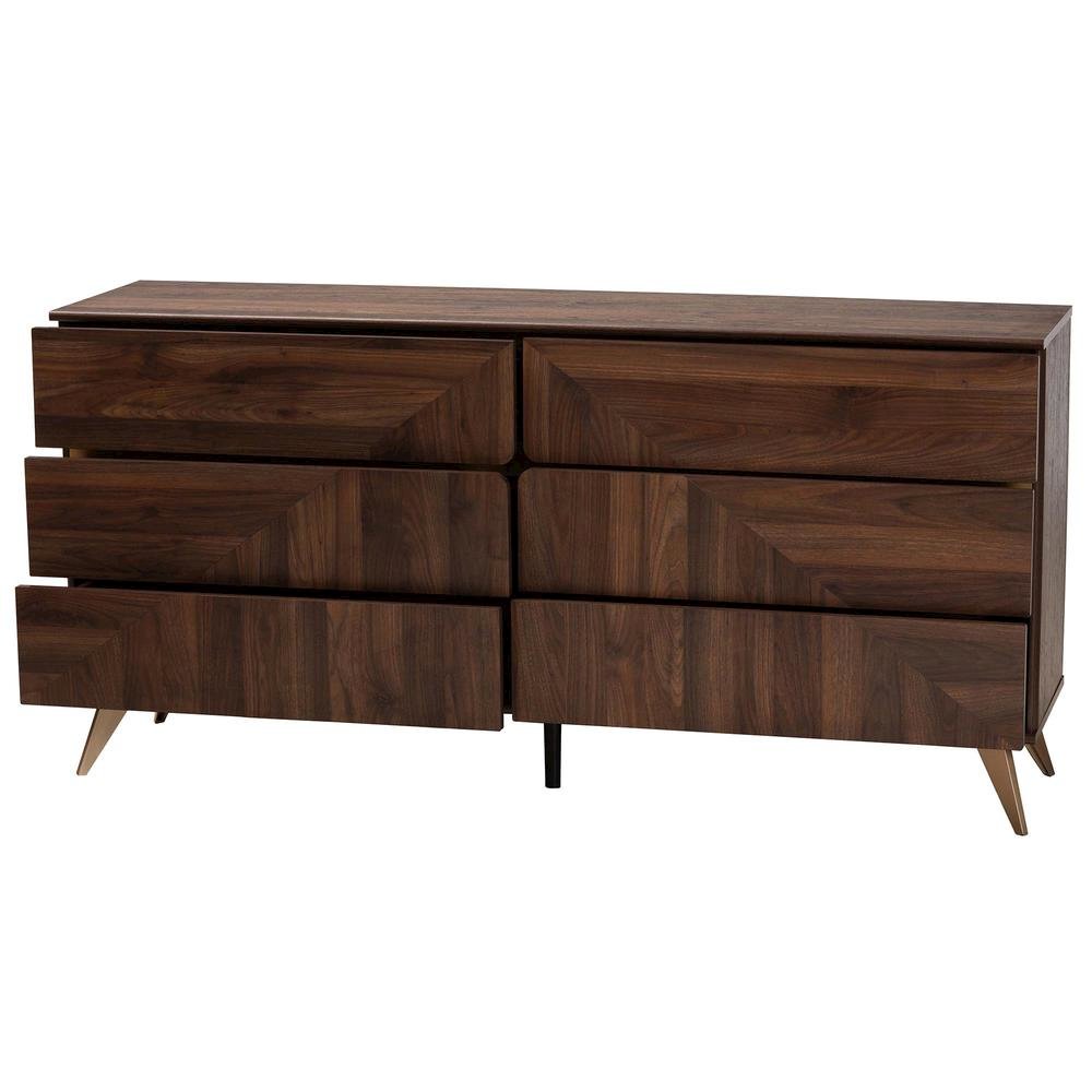 Transitional Walnut Brown Finished Wood 6-Drawer Dresser