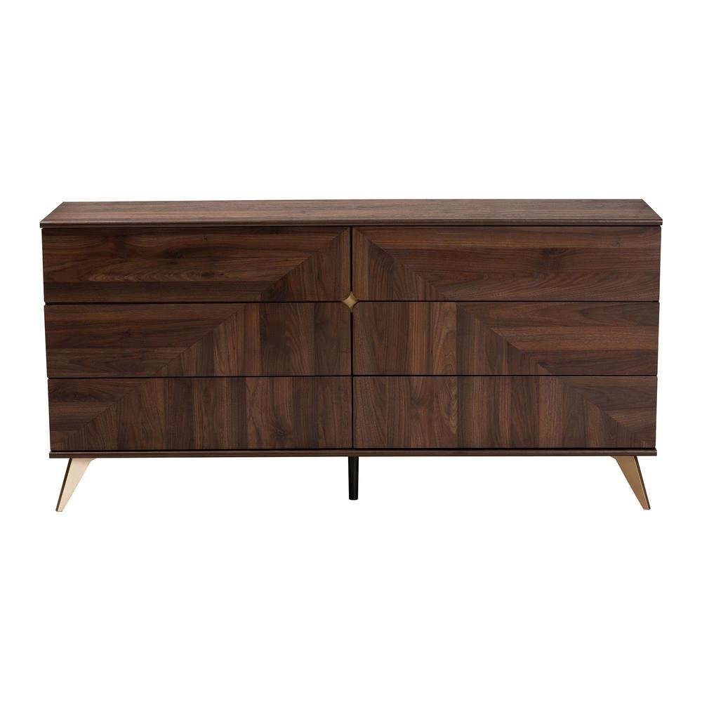 Transitional Walnut Brown Finished Wood 6-Drawer Dresser