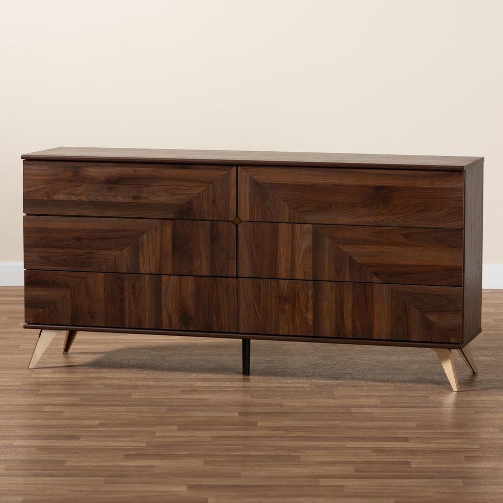Transitional Walnut Brown Finished Wood 6-Drawer Dresser
