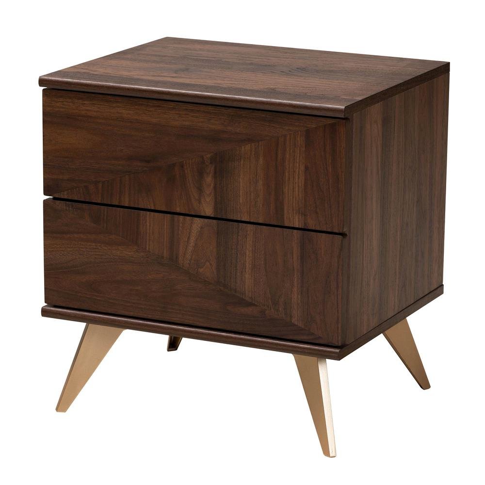 Transitional Walnut Brown Finished Wood 2-Drawer Nightstand