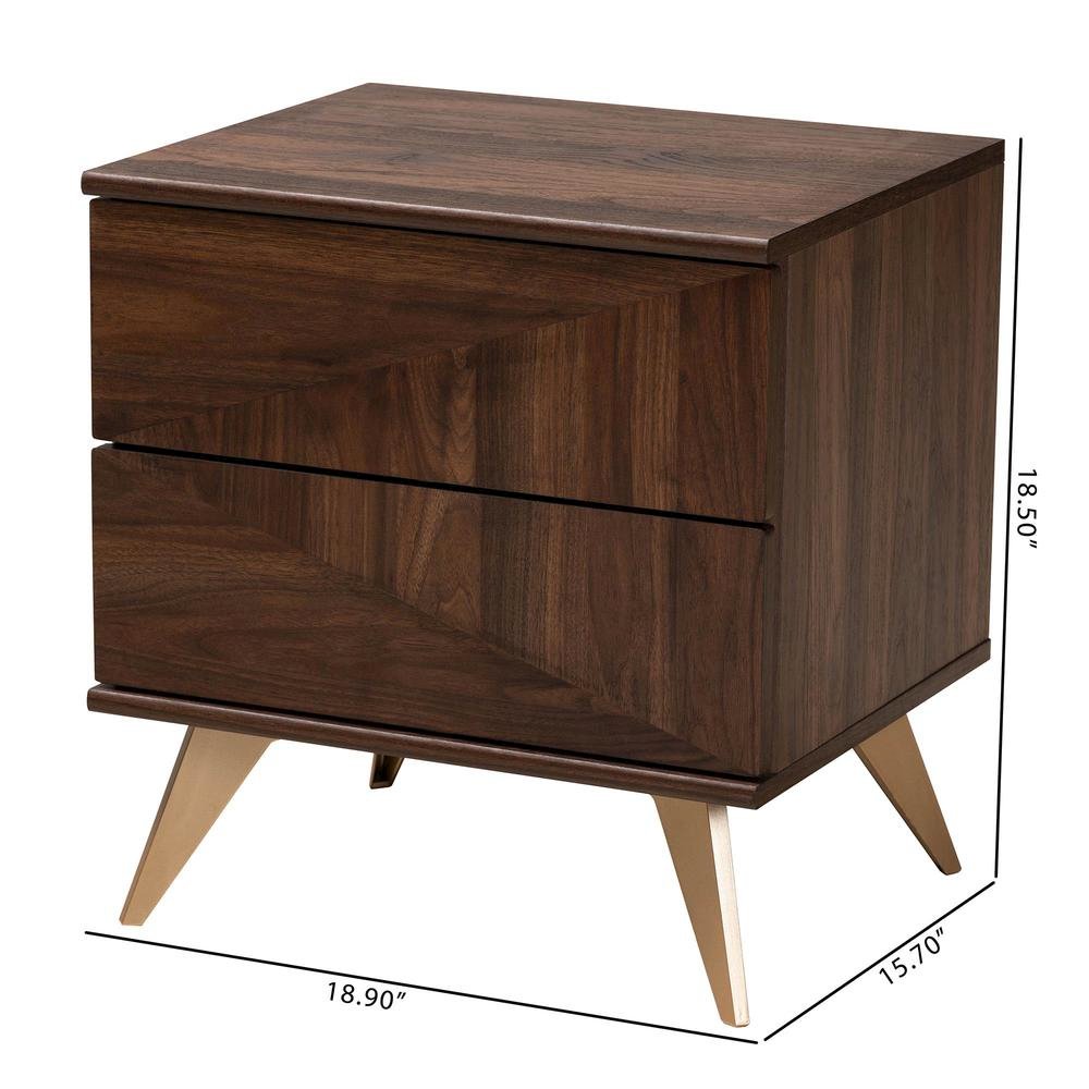Transitional Walnut Brown Finished Wood 2-Drawer Nightstand