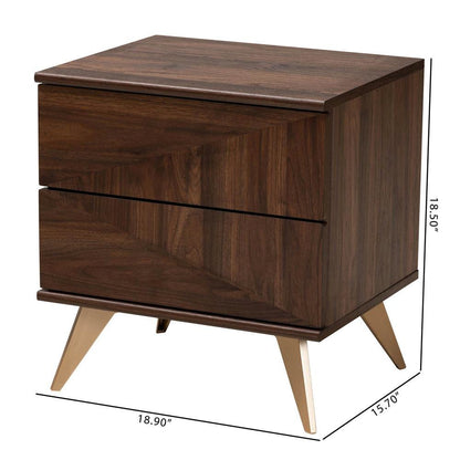 Transitional Walnut Brown Finished Wood 2-Drawer Nightstand