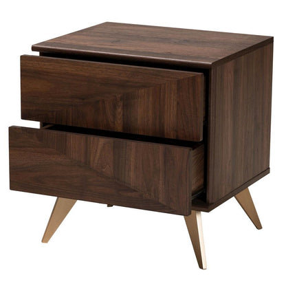 Transitional Walnut Brown Finished Wood 2-Drawer Nightstand