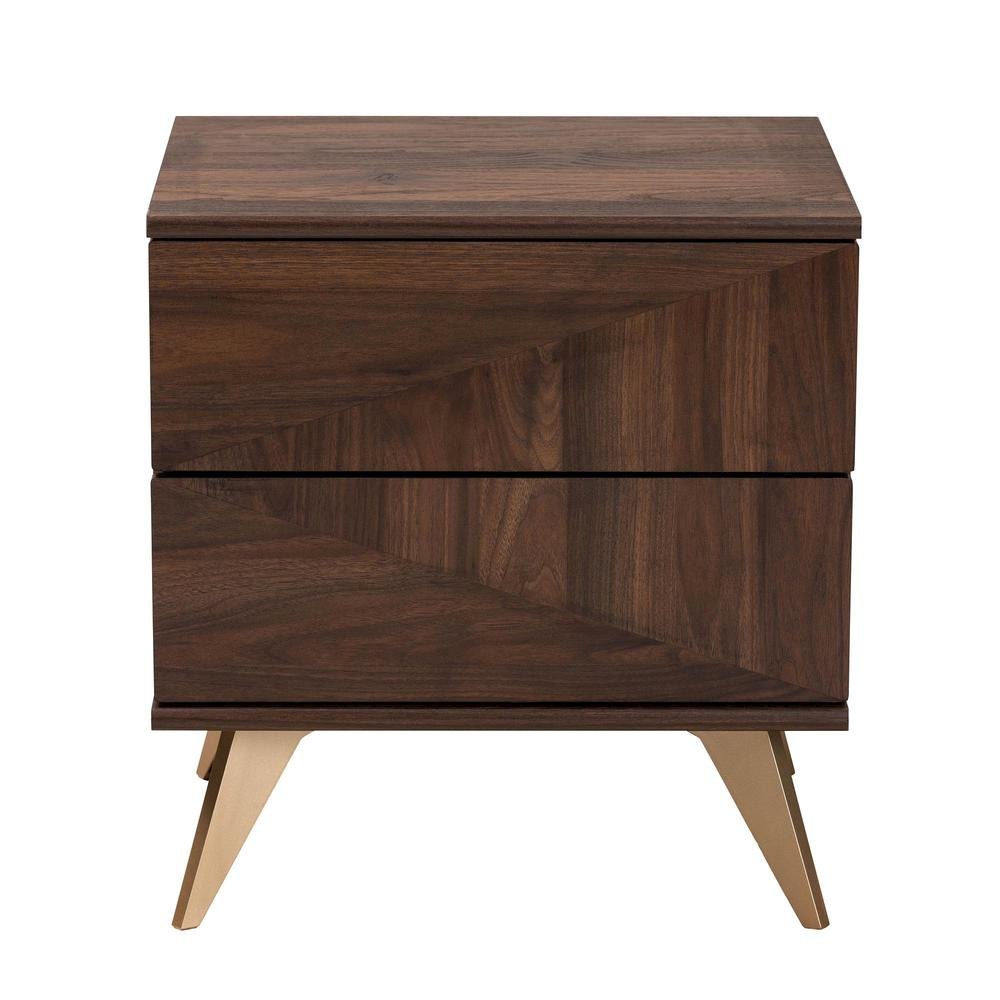 Transitional Walnut Brown Finished Wood 2-Drawer Nightstand