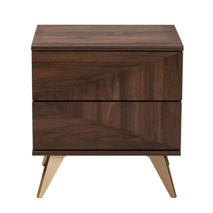 Transitional Walnut Brown Finished Wood 2-Drawer Nightstand