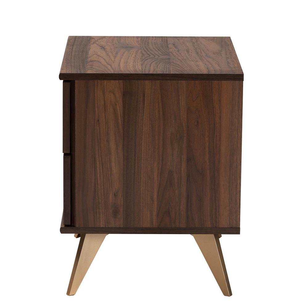 Transitional Walnut Brown Finished Wood 2-Drawer Nightstand