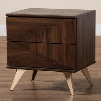 Transitional Walnut Brown Finished Wood 2-Drawer Nightstand