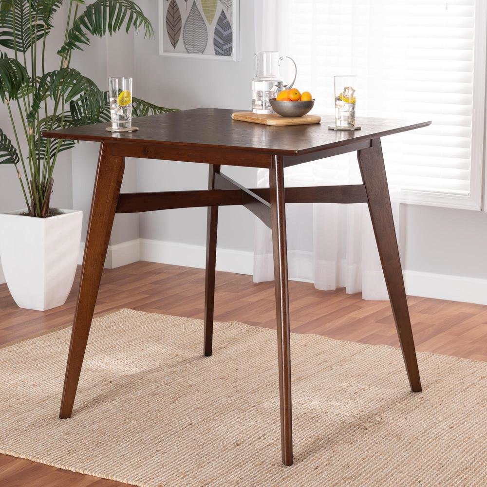 Leena Mid-Century Modern Walnut Brown Finished Wood Counter Height Pub Table