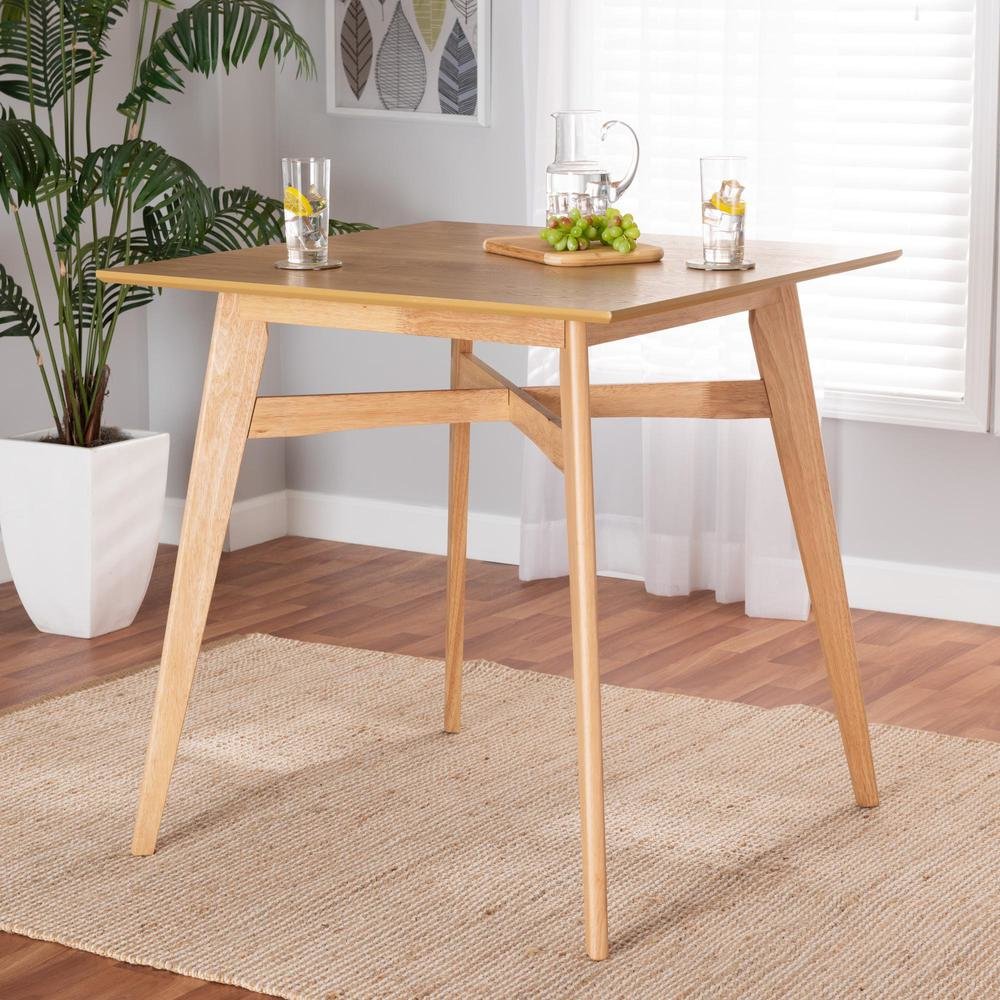 Leena Mid-Century Modern Natural Oak Finished Wood Counter Height Pub Table