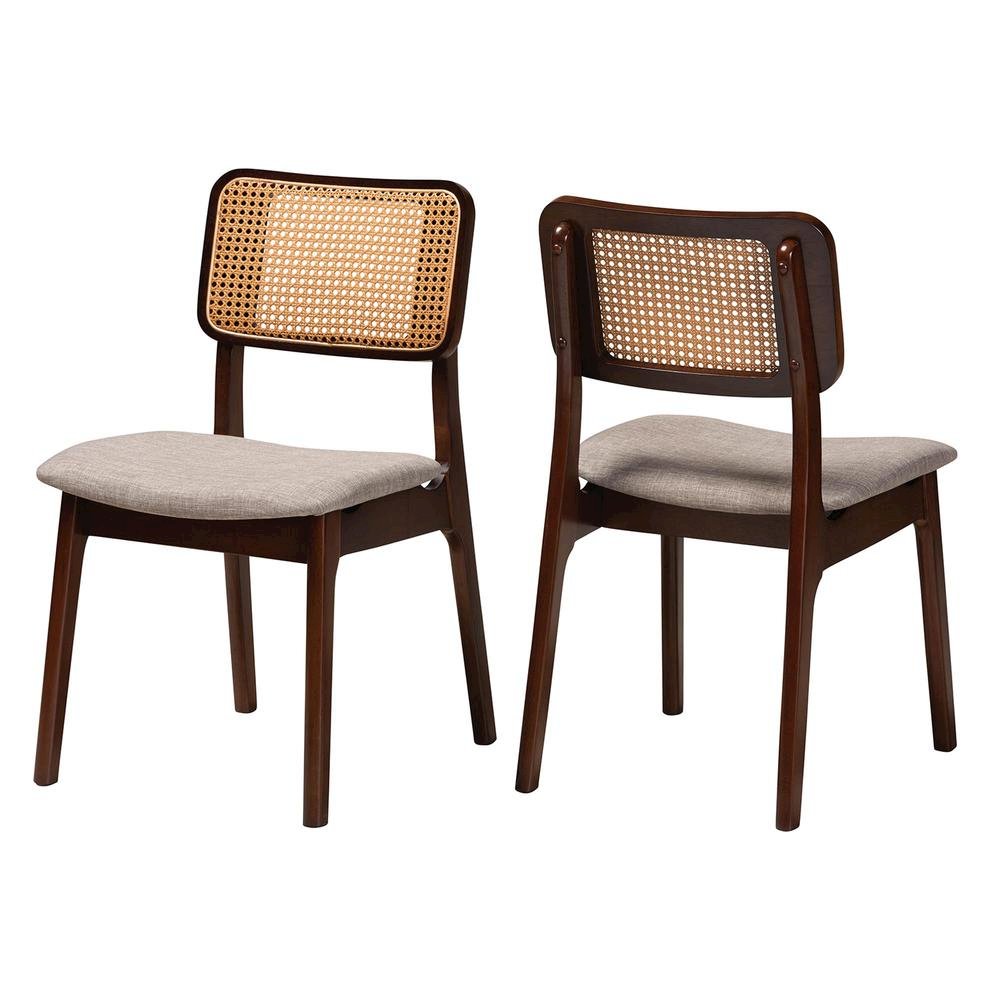 Grey Fabric and Walnut Brown Finished Wood 2-Piece Dining Chair Set