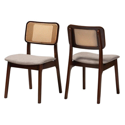 Grey Fabric and Walnut Brown Finished Wood 2-Piece Dining Chair Set