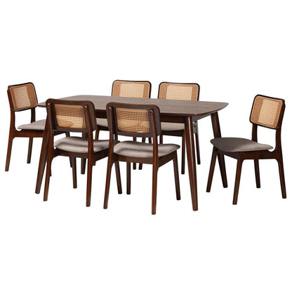 Grey Fabric and Walnut Brown Finished Wood 7-Piece Dining Set
