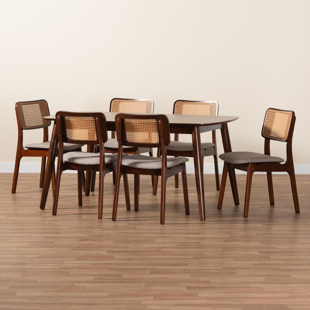 Grey Fabric and Walnut Brown Finished Wood 7-Piece Dining Set
