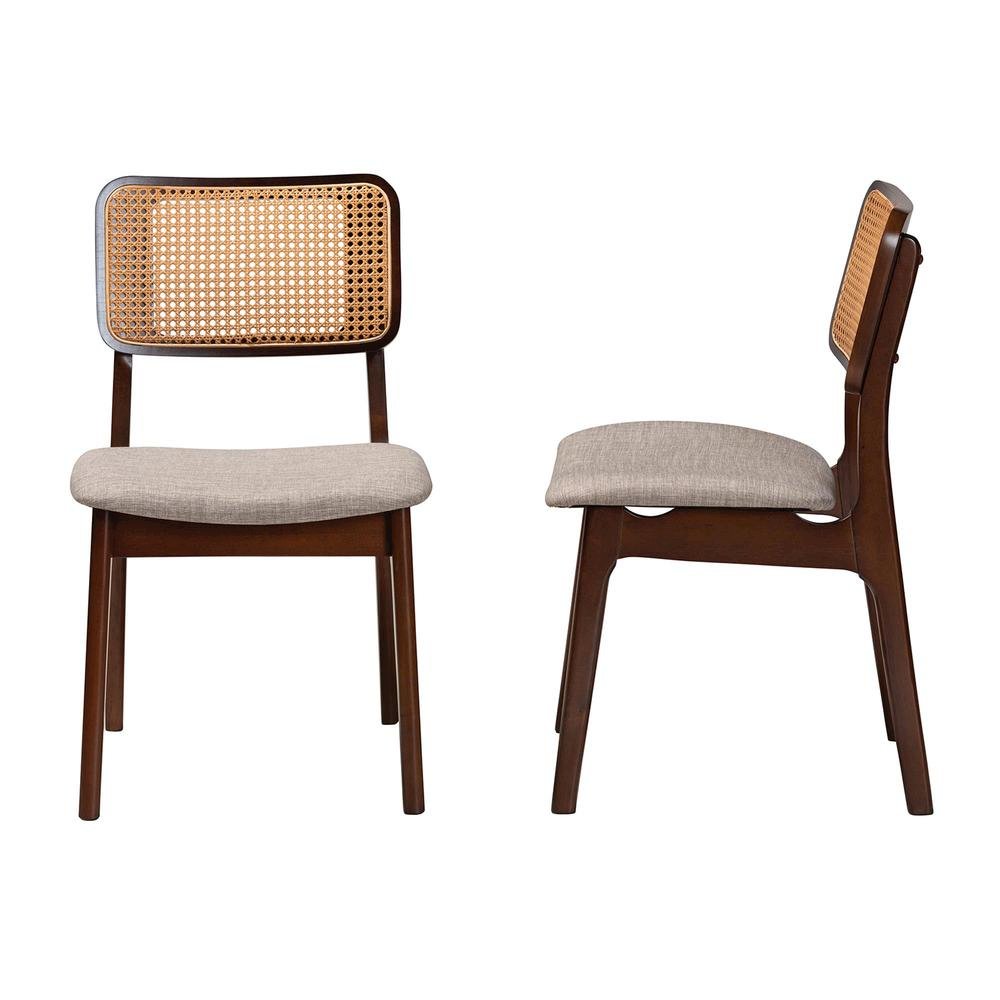 Grey Fabric and Walnut Brown Finished Wood 2-Piece Dining Chair Set