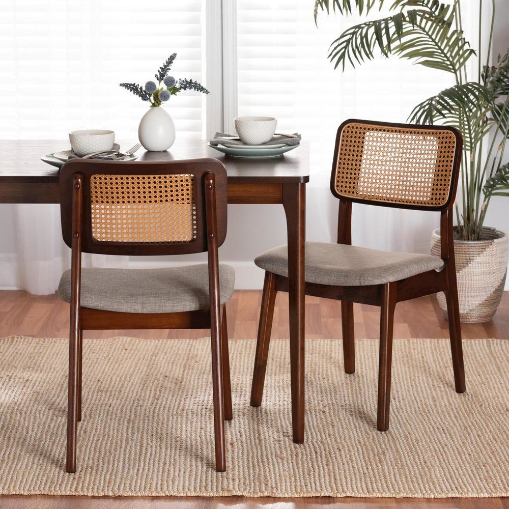 Grey Fabric and Walnut Brown Finished Wood 2-Piece Dining Chair Set